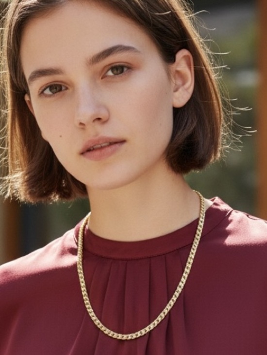 Vintage Jewelry - TEXTURED GOLD YONE GLAT CURB LINK CHAIN NECKLACE Vintage Style